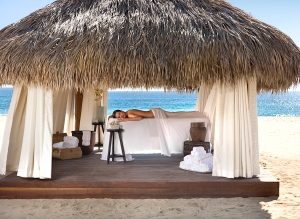 This is a view of a massage on the beach in front of Cabo Azul Resort.